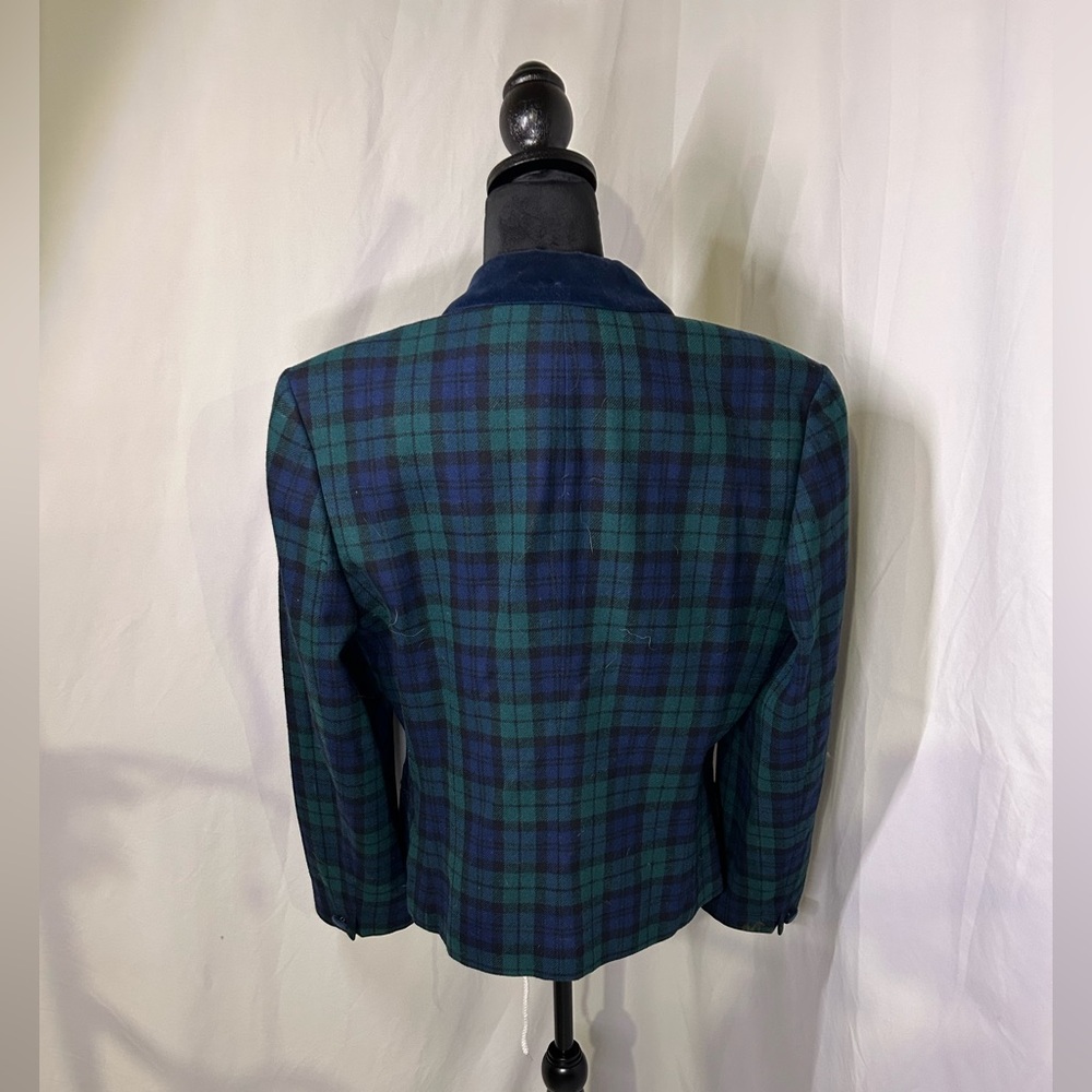 Vintage Pendleton 100% Virgin Wool Green Plaid Blazer Velvet collar 14 Tartan - Picture 10 of 11